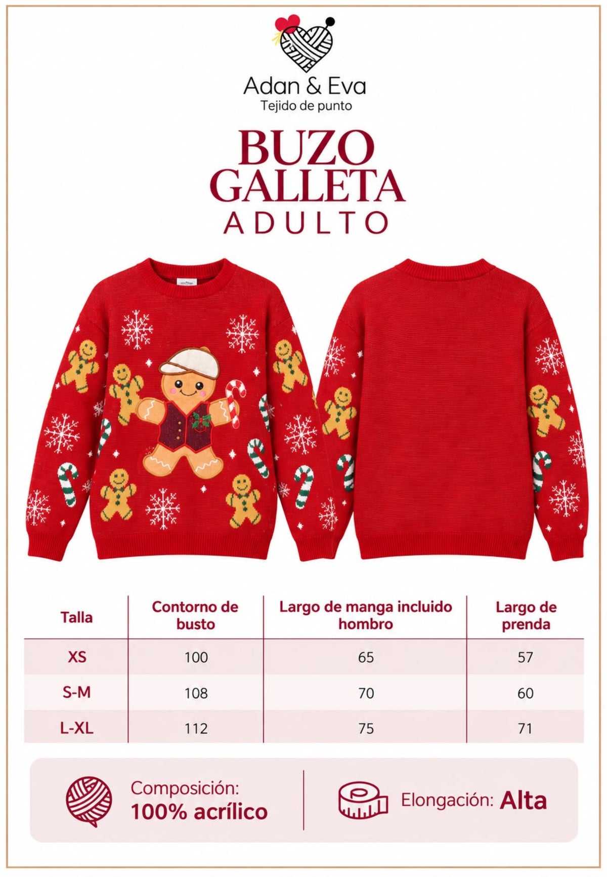 BUZO NAVIDEÑO GALLETA ADULTO