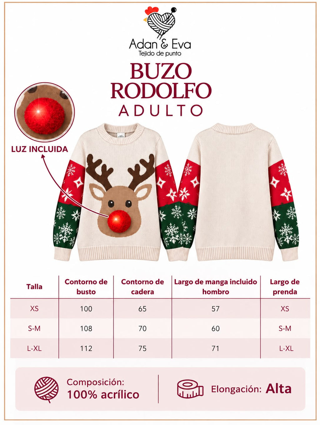 BUZO NAVIDEÑO RODOLFO ALUMBRADO ADULTO